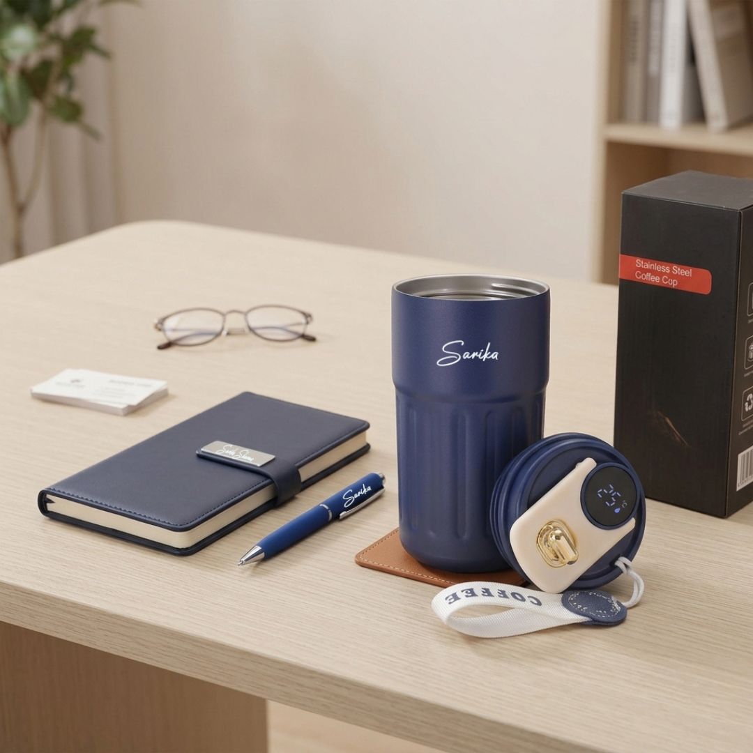 Digital Temperature Tumbler Gift Combo with Personalized Office Kit